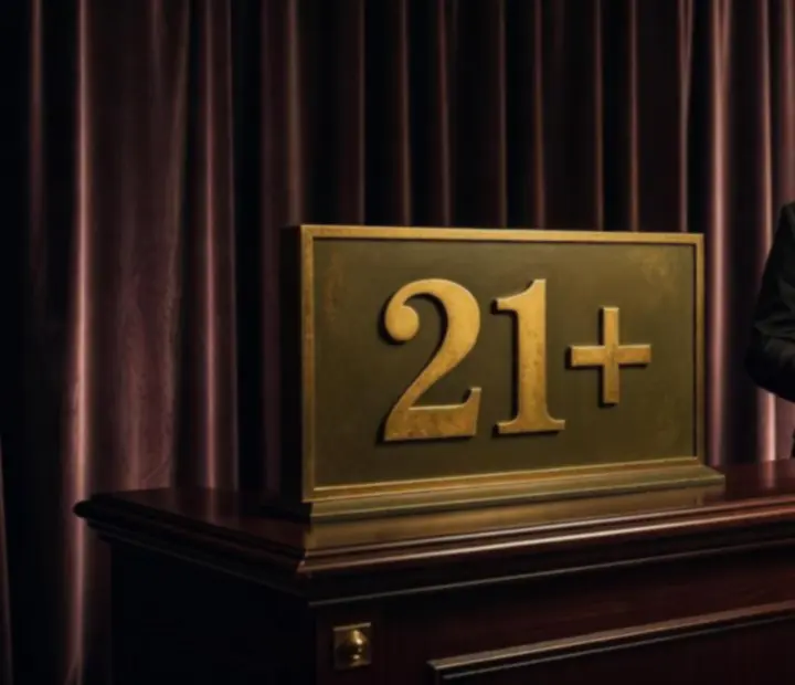 21+ korhatár jelzés egy elegáns esemény bejáratánál