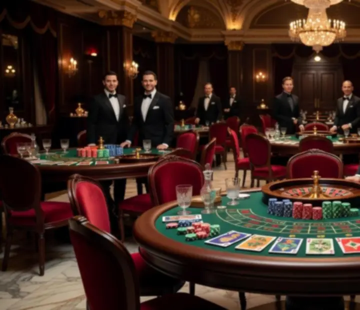 Fényűző, casino-hangulatú gálaest elegáns asztalokkal és professzionális házigazdákkal